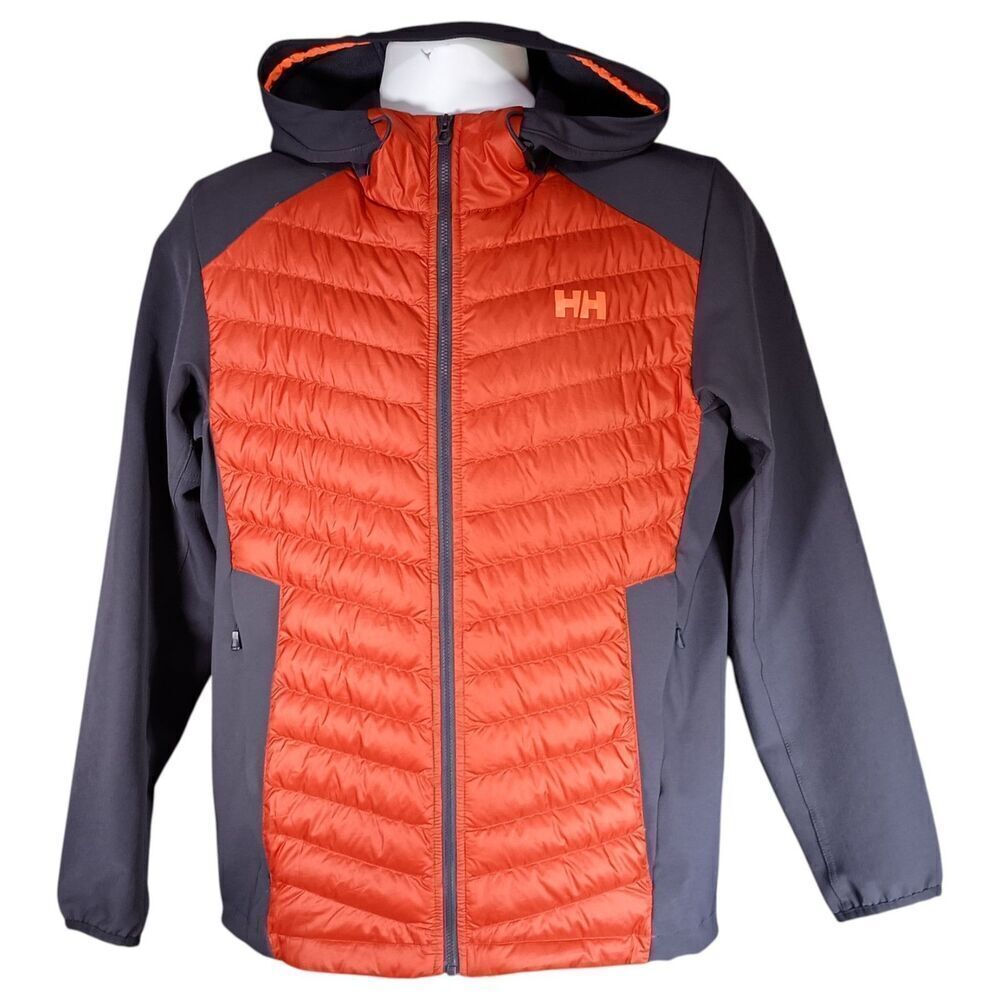 Helly Hansen Jacket S Mens Orange Puffer Polyester Coat Full Zip Down Solid